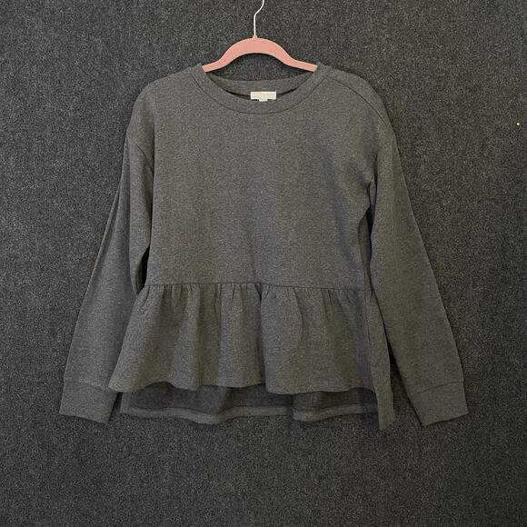 14th & Union Gray Peplum Sweatshirt Women’s M Casual Chic Cottagecore Preppy - Picture 1 of 8